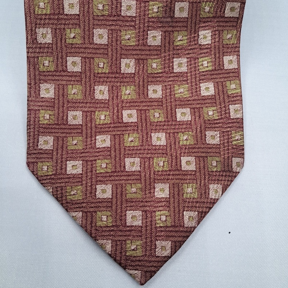 Giorgio Armani Silk Geometric Wide Classic Necktie Brown Italy 57.5‎ x 3.75 - Picture 4 of 8